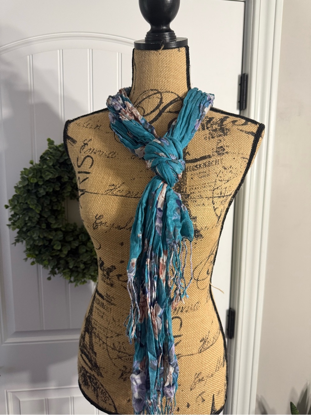 Teal Floral Crinkle Scarf - Women Accessories